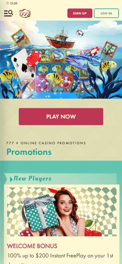 777 Casino mobile promotions area showing casino bonus offers